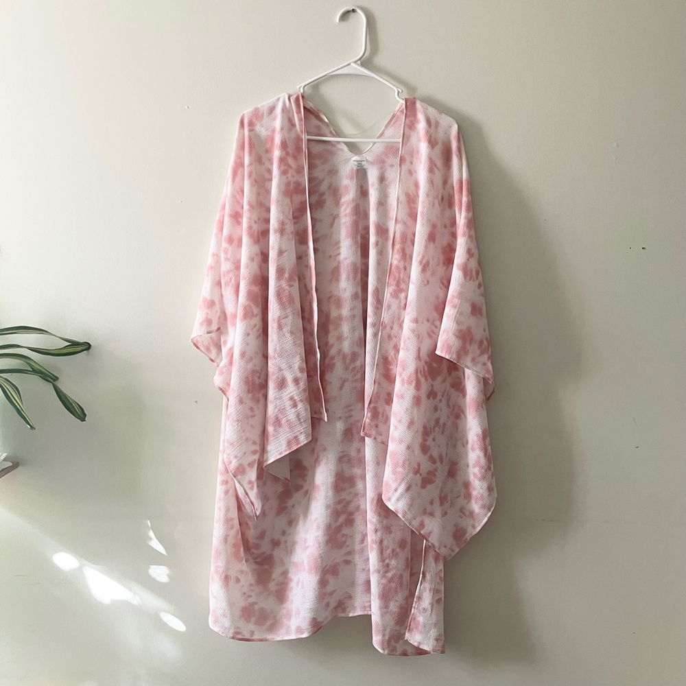 Pink‎ Tie Dye Waffle Knit Kimono Cardigan One Size